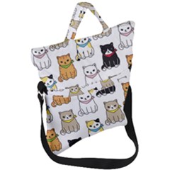 Cat Kitten Seamless Pattern Fold Over Handle Tote Bag by Salman4z