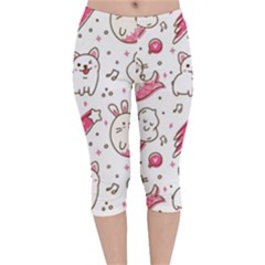 Cute Animal Seamless Pattern Kawaii Doodle Style Velvet Capri Leggings  by Salman4z