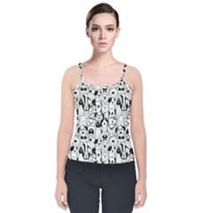 Seamless-pattern-with-black-white-doodle-dogs Velvet Spaghetti Strap Top by Salman4z