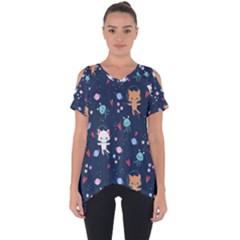 Cute-astronaut-cat-with-star-galaxy-elements-seamless-pattern Cut Out Side Drop Tee by Salman4z