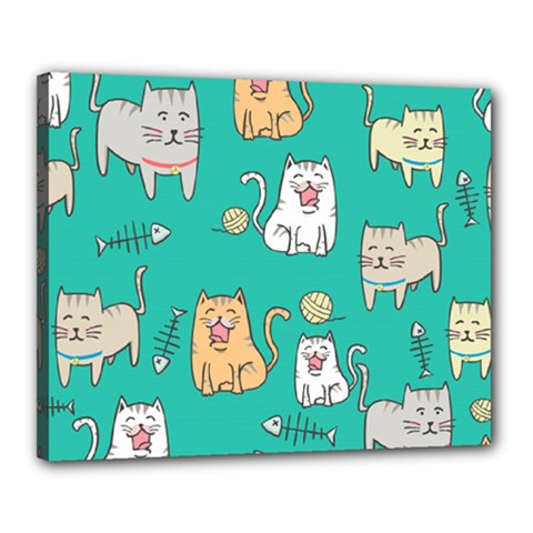 Seamless-pattern-cute-cat-cartoon-with-hand-drawn-style Canvas 20  X 16  (stretched) by Salman4z