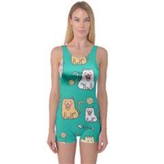 Seamless-pattern-cute-cat-cartoon-with-hand-drawn-style One Piece Boyleg Swimsuit by Salman4z