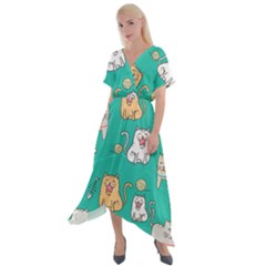 Seamless-pattern-cute-cat-cartoon-with-hand-drawn-style Cross Front Sharkbite Hem Maxi Dress by Salman4z