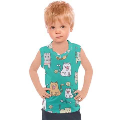 Seamless-pattern-cute-cat-cartoon-with-hand-drawn-style Kids  Sport Tank Top by Salman4z