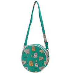 Seamless-pattern-cute-cat-cartoon-with-hand-drawn-style Crossbody Circle Bag by Salman4z