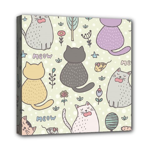 Funny Cartoon Cats Seamless Pattern Mini Canvas 8  X 8  (stretched) by Salman4z