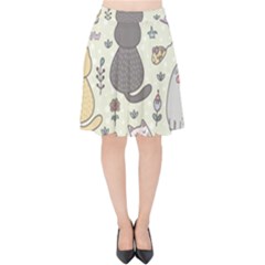 Funny Cartoon Cats Seamless Pattern Velvet High Waist Skirt by Salman4z