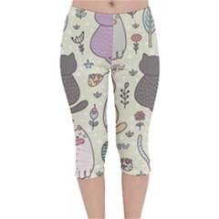 Funny Cartoon Cats Seamless Pattern Velvet Capri Leggings  by Salman4z