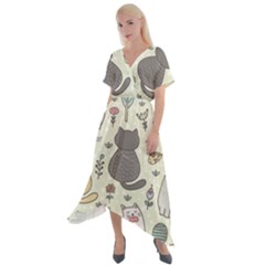 Funny Cartoon Cats Seamless Pattern Cross Front Sharkbite Hem Maxi Dress by Salman4z