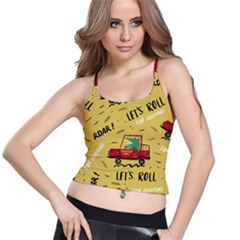 Childish-seamless-pattern-with-dino-driver Spaghetti Strap Bra Top by Salman4z