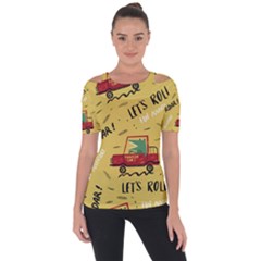 Childish-seamless-pattern-with-dino-driver Shoulder Cut Out Short Sleeve Top by Salman4z