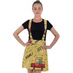 Childish-seamless-pattern-with-dino-driver Velvet Suspender Skater Skirt by Salman4z