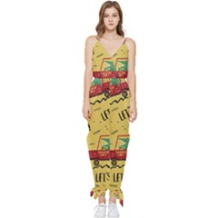 Childish-seamless-pattern-with-dino-driver Sleeveless Tie Ankle Chiffon Jumpsuit by Salman4z