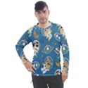 Seamless-pattern-funny-astronaut-outer-space-transportation Men s Pique Long Sleeve Tee View1