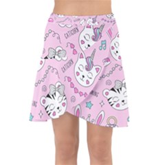 Beautiful-cute-animals-pattern-pink Wrap Front Skirt by Salman4z