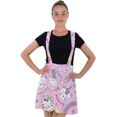 Beautiful-cute-animals-pattern-pink Velvet Suspender Skater Skirt by Salman4z