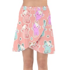 Cute-kawaii-kittens-seamless-pattern Wrap Front Skirt by Salman4z