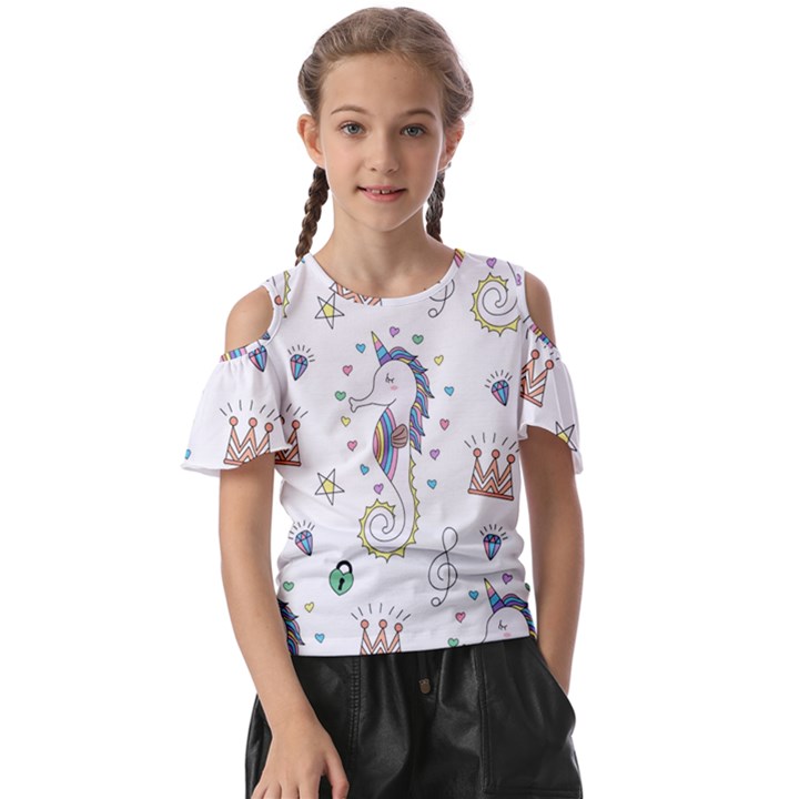 Seamless-pattern-cute-unicorn-cartoon-hand-drawn Kids  Butterfly Cutout Tee