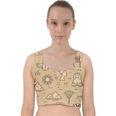 Egyptian-seamless-pattern-symbols-landmarks-signs-egypt Velvet Racer Back Crop Top by Salman4z