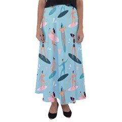 Beach-surfing-surfers-with-surfboards-surfer-rides-wave-summer-outdoors-surfboards-seamless-pattern- Flared Maxi Skirt by Salman4z