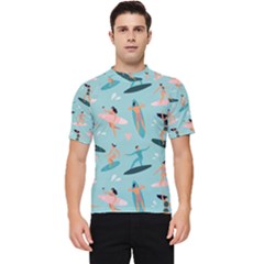 Beach-surfing-surfers-with-surfboards-surfer-rides-wave-summer-outdoors-surfboards-seamless-pattern- Men s Short Sleeve Rash Guard by Salman4z