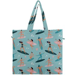 Beach-surfing-surfers-with-surfboards-surfer-rides-wave-summer-outdoors-surfboards-seamless-pattern- Canvas Travel Bag by Salman4z