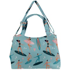 Beach-surfing-surfers-with-surfboards-surfer-rides-wave-summer-outdoors-surfboards-seamless-pattern- Double Compartment Shoulder Bag by Salman4z