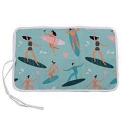 Beach-surfing-surfers-with-surfboards-surfer-rides-wave-summer-outdoors-surfboards-seamless-pattern- Pen Storage Case (m) by Salman4z