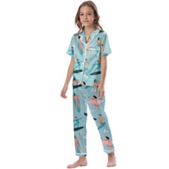 Beach-surfing-surfers-with-surfboards-surfer-rides-wave-summer-outdoors-surfboards-seamless-pattern- Kids  Satin Short Sleeve Pajamas Set by Salman4z