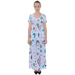 Unicorns-rainbows-seamless-pattern High Waist Short Sleeve Maxi Dress by Salman4z