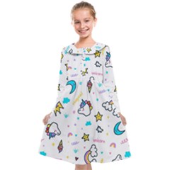 Unicorns-rainbows-seamless-pattern Kids  Midi Sailor Dress by Salman4z