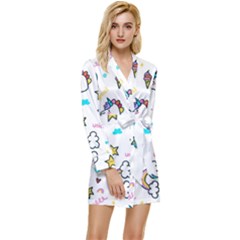 Unicorns-rainbows-seamless-pattern Long Sleeve Satin Robe by Salman4z