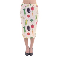 Vegetables Velvet Midi Pencil Skirt by SychEva