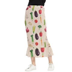 Vegetables Maxi Fishtail Chiffon Skirt by SychEva