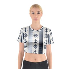 Nautical-seamless-pattern-vector-illustration Cotton Crop Top by Salman4z