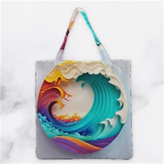 Tsunami Tidal Wave Waves Minimalist Ocean Sea Grocery Tote Bag by Ravend