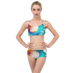 Tsunami Tidal Wave Waves Minimalist Ocean Sea Layered Top Bikini Set by Ravend