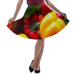 Colorful Capsicum A-line Skater Skirt by Sparkle