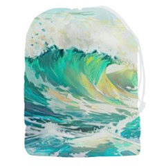 Waves Ocean Sea Tsunami Nautical Painting Drawstring Pouch (3xl) by Ravend