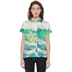 Waves Ocean Sea Tsunami Nautical Painting Short Sleeve Pocket Shirt by Ravend