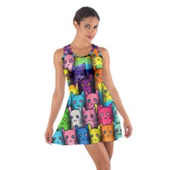 Cats Rainbow Pattern Colorful Feline Pets Cotton Racerback Dress by Ravend