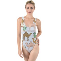 Camels-cactus-desert-pattern High Leg Strappy Swimsuit by Salman4z