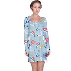 Nautical-marine-symbols-seamless-pattern Long Sleeve Nightdress by Salman4z