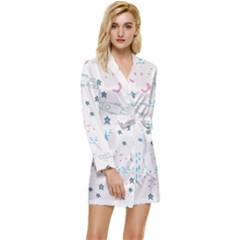 Spaceship Pattern Star Long Sleeve Satin Robe by danenraven