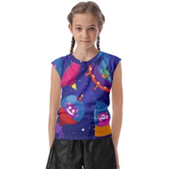 Cartoon-funny-aliens-with-ufo-duck-starry-sky-set Kids  Raglan Cap Sleeve Tee by Salman4z