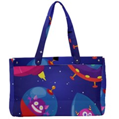 Cartoon-funny-aliens-with-ufo-duck-starry-sky-set Canvas Work Bag by Salman4z