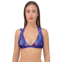 Cartoon-funny-aliens-with-ufo-duck-starry-sky-set Double Strap Halter Bikini Top by Salman4z