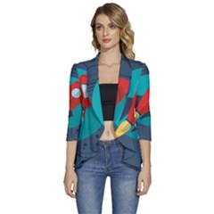 Rocket-with-science-related-icons-image Women s 3/4 Sleeve Ruffle Edge Open Front Jacket by Salman4z