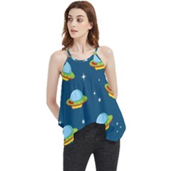 Seamless-pattern-ufo-with-star-space-galaxy-background Flowy Camisole Tank Top by Salman4z