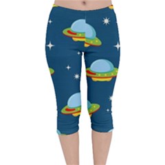 Seamless-pattern-ufo-with-star-space-galaxy-background Velvet Capri Leggings  by Salman4z